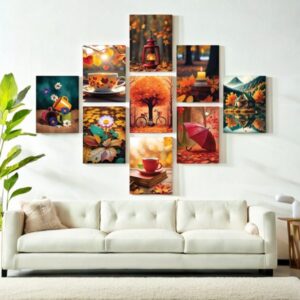 set of 9 wall art phototiles for wall decoration/ wooden phototiles