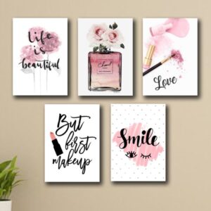 set of 5 Makeup Theme phototiles for wall Decoration/ wooden phototiles