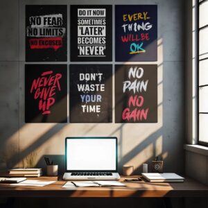 Set of 6 Motivational Theme phototiles for wall Decoration/ wooden phototiles