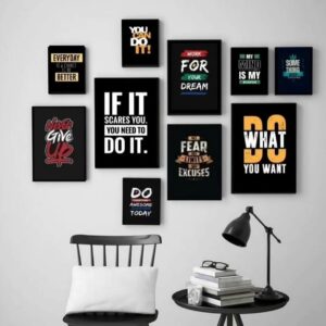 Home modern 10 piece yellow & black motivational wall art