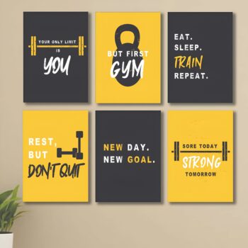 Set of 6 GYM Theme phototiles for wall Decoration/ wooden phototiles
